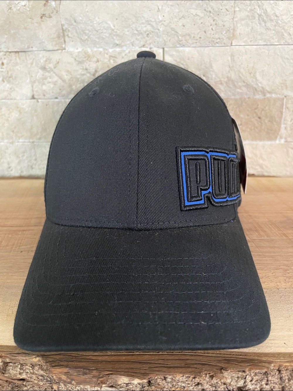 Puma Black Cap with Blue Trim Logo
